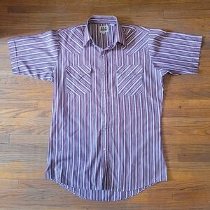 Ely Cattleman Red Maroon Short Sleeve Pearl Snap Button Up Western Shirt Size 15